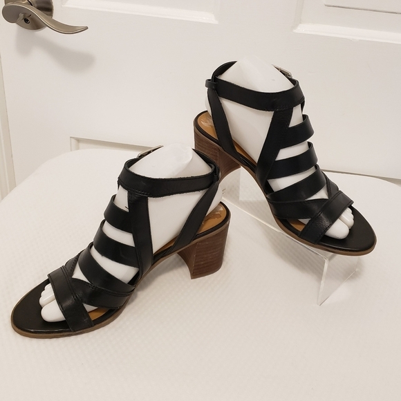 Franco Sarto "Hayley" Black Leather Heels Size 8.5, Stylish, Chic, Comfy - Picture 1 of 13